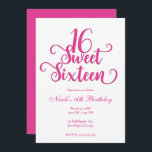 Sweet 16 White & Hot Pink Geburtstagsparty  Einladung<br><div class="desc">Passen Sie Ihre Veranstaltung an.</div>