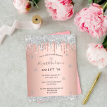 Sweet 16 Winter Glitzer Rosa Rosa Goldeinladung Postkarte<br><div class="desc">Eine moderne, stilvolle und glamouröse Wintereinladung für eine süße 16., 16. Geburtstagsfeier. Eine Rose vergoldeten Imitate metallisch aussehend mit eleganter Rose Gold, Rosa und Imitate silberne Glitzer Tropfen, Farbe Tropfen Aussehen. Dekoriert mit Imitaten silberne Schneekristalle, Schneeflocken. Der Name ist mit einem modernen, grauen Handschrift geschrieben. Personalisieren und fügen Sie einen...</div>