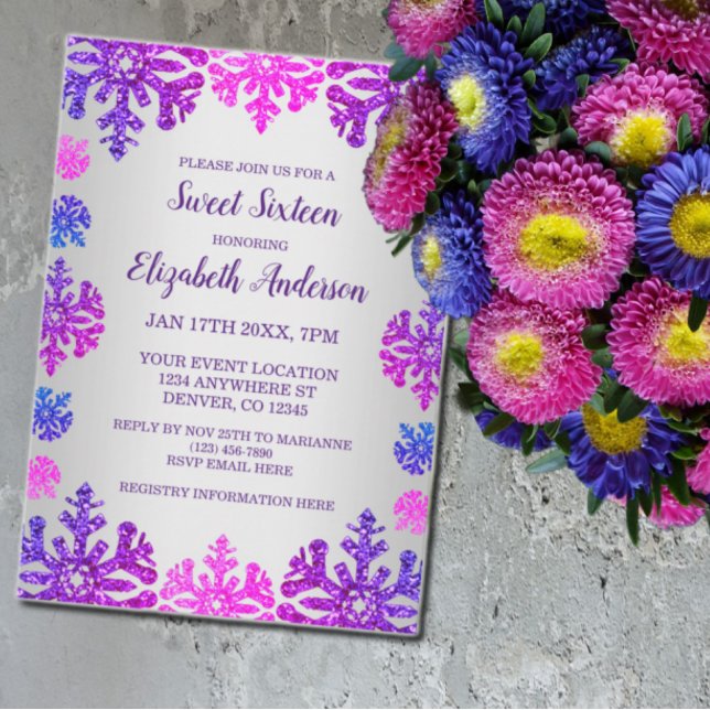 Sweet 16 Winter Snowflake Birthday Einladung (Von Creator hochgeladen)