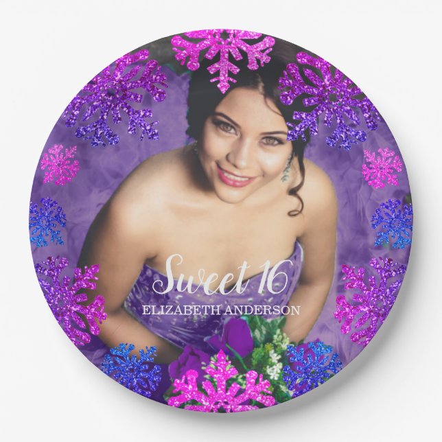 Sweet 16 Winter Snowflake Geburtstag Pappteller (Vorderseite)