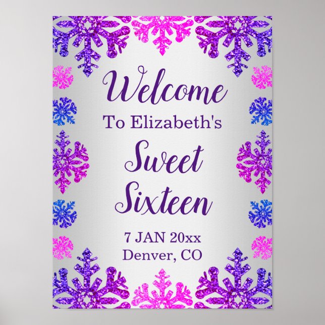 Sweet 16 Winter Snowflake Geburtstag Poster (Vorne)