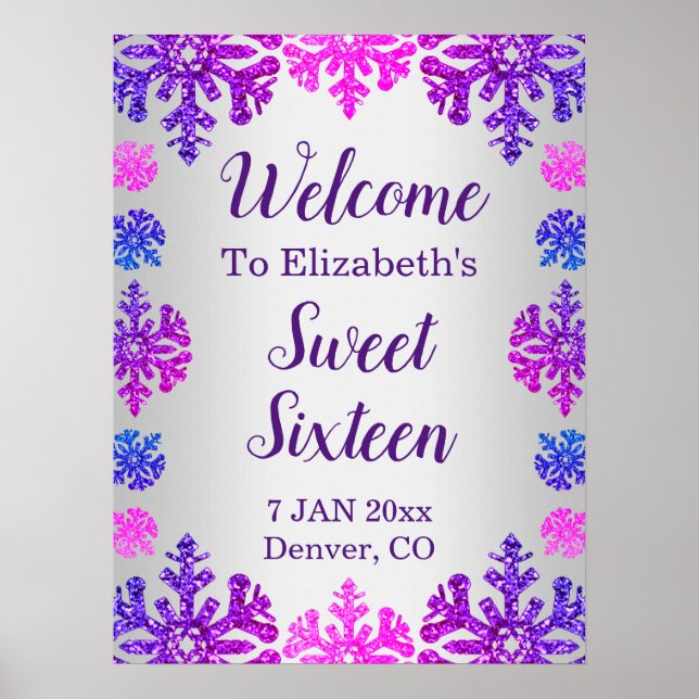 Sweet 16 Winter Snowflake Geburtstag Poster (Vorne)