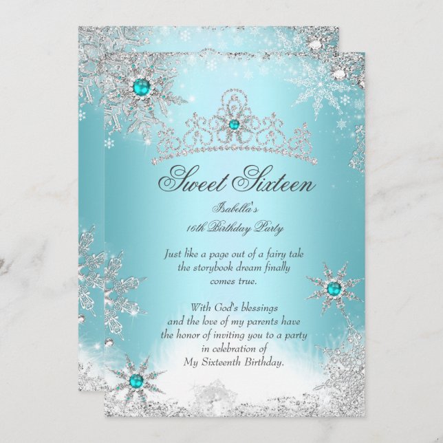 Sweet 16 Winter Wonderland Silver Blue Einladung (Vorne/Hinten)