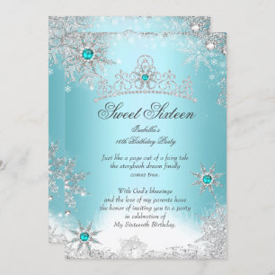 Sweet 16 Winter Wonderland Silver Blue Einladung