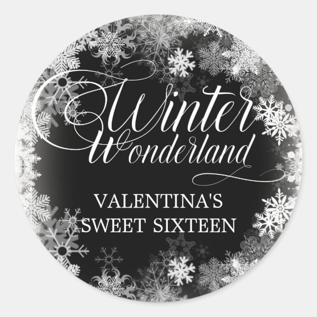 Sweet 16 Winter Wonderland Snowflake Gefallen Runder Aufkleber (Vorderseite)
