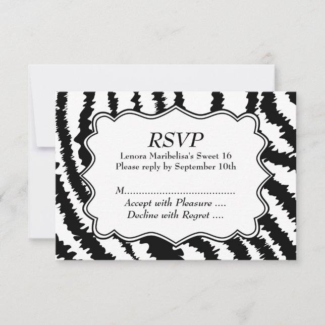 Sweet 16 Zebra Print Pattern RSVP Karte (Vorderseite)