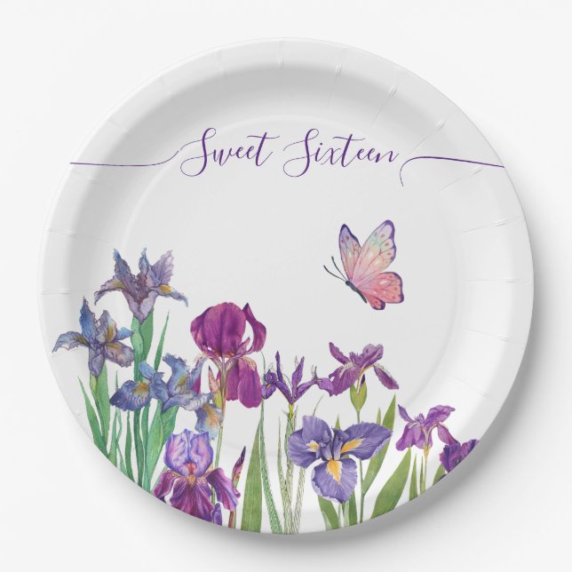 Sweet 16script Blumenfreund Geburtstagsparty Pappteller (Vorderseite)