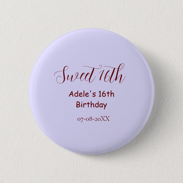 Sweet 16th birthday purple pastel mauve retro name button (Vorderseite)