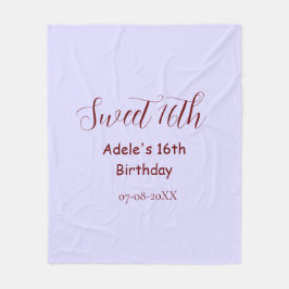 Sweet 16th birthday purple pastel mauve retro name fleecedecke