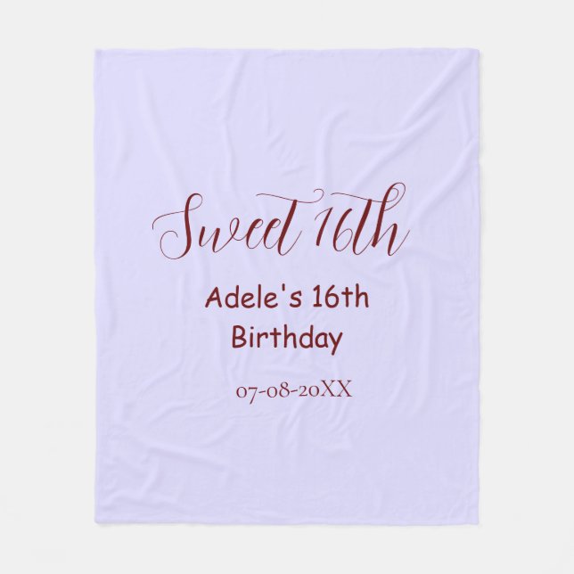 Sweet 16th birthday purple pastel mauve retro name fleecedecke (Vorderseite)