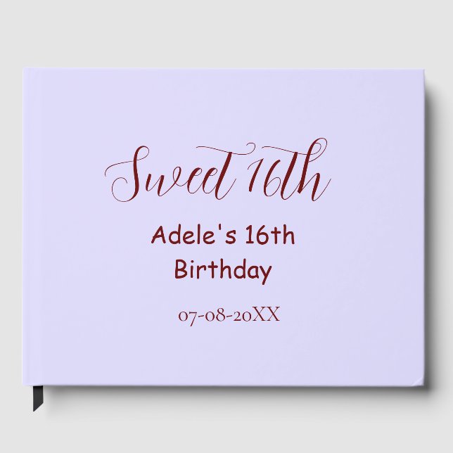 Sweet 16th birthday purple pastel mauve retro name gästebuch (Vorderseite)