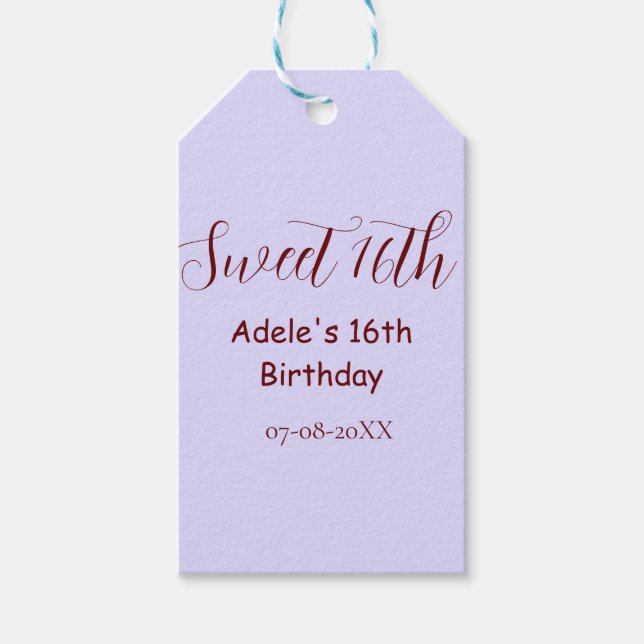 Sweet 16th birthday purple pastel mauve retro name geschenkanhänger (Vorderseite)
