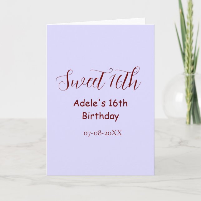 Sweet 16th birthday purple pastel mauve retro name karte (Vorderseite)