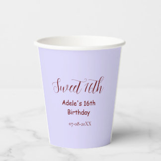 Sweet 16th birthday purple pastel mauve retro name pappbecher