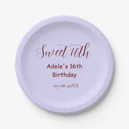 Sweet 16th birthday purple pastel mauve retro name pappteller