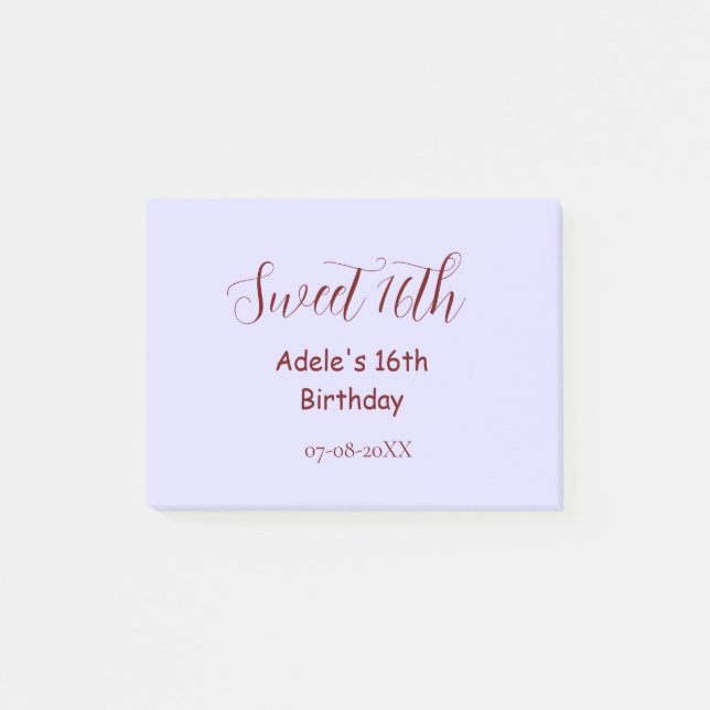 Sweet 16th birthday purple pastel mauve retro name post-it klebezettel (Vorderseite)