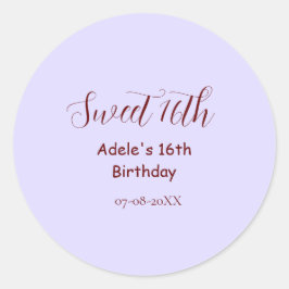 Sweet 16th birthday purple pastel mauve retro name runder aufkleber