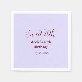 Sweet 16th birthday purple pastel mauve retro name serviette