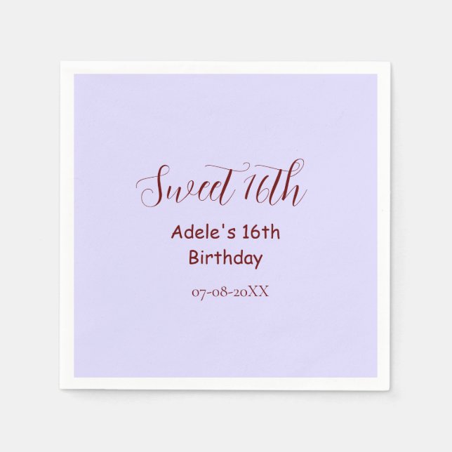 Sweet 16th birthday purple pastel mauve retro name serviette (Vorderseite)