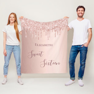 Sweet 16th sixteen teen girl 16 rose gold glitter fleecedecke