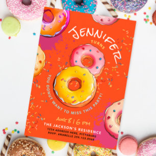 Sweet 8. Orange Red Donut Farbenfrohe Sprinklen Einladung