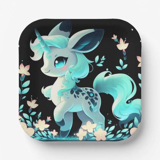 Sweet Adorable Unicorn Kinderdusche Pappteller (Vorderseite)