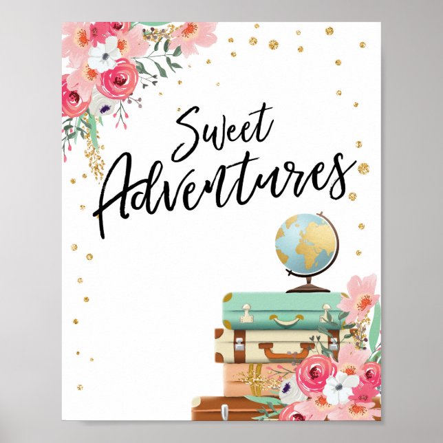 Sweet Adventures signalisiert Reisedusche Tafel Poster (Vorne)