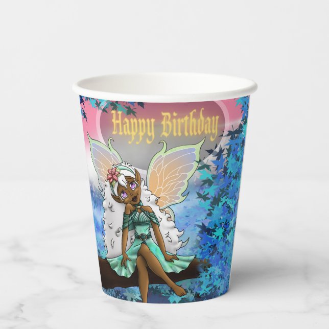 Sweet African American Fairy Birthday Pappbecher (Rückseite)