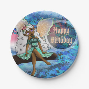 Sweet African American Fairy Birthday Pappteller