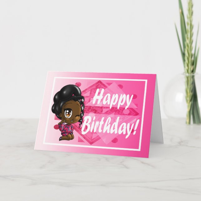Sweet African American Girl Birthday Karte (Vorderseite)