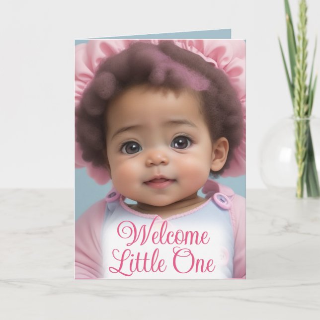 Sweet African American Säugling Girl Welcome Baby Karte (Vorderseite)