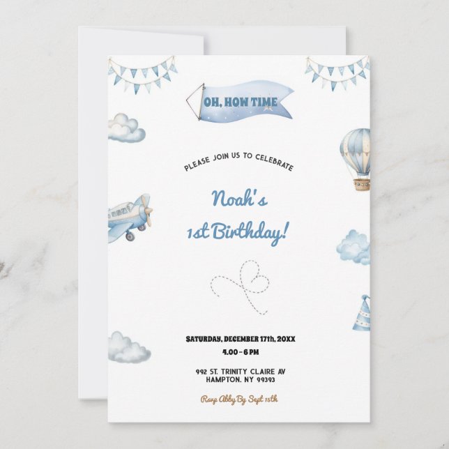 Sweet and cute airplane birthday party invitation einladung (Vorderseite)