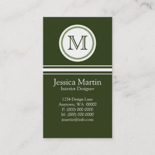Sweet and Delicate Monogram Business Card, Green Visitenkarte