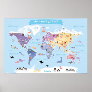 Sweet and Lovely Kids World Map mit Illustrationen Poster