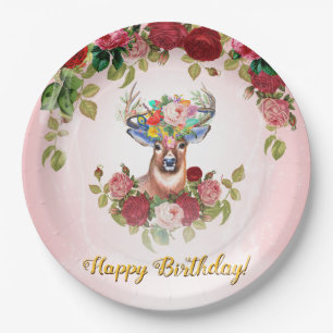 Sweet and Pink Elegante Rose Blumen Liebe Geburtst Pappteller