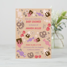 Sweet and Salty Baby Dusche Leckereien Beige Muste Einladung