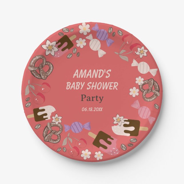 Sweet and Salty Baby Shower Red Paper Plate Pappteller (Vorderseite)