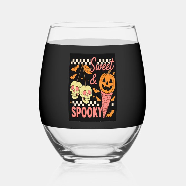 Sweet and Spooky Cute Halloween Weinglas Ohne Stiel (Vorderseite)