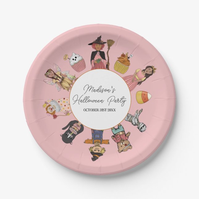 Sweet and Spooky Pink Halloween Kostüm Party Pappteller (Vorderseite)
