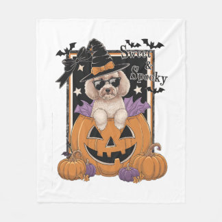 Sweet and Spooky Poodle and Pumpkin Fleecedecke