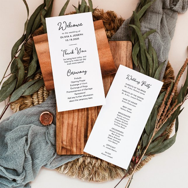 Sweet and Whimsical Black and White | Hochzeit Programm (An elegant, black and white wedding program with whimsical script)