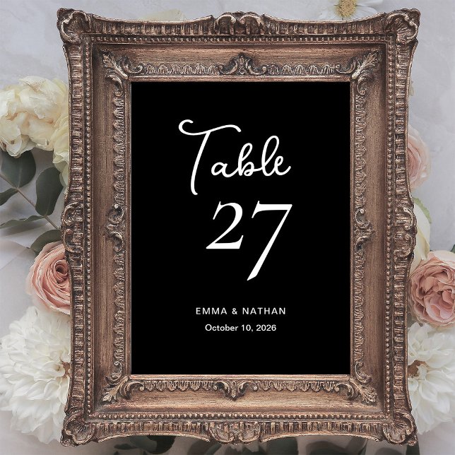 Sweet and Whimsical Black | Hochzeit Tischnummer (Elegant black wedding table number cards)