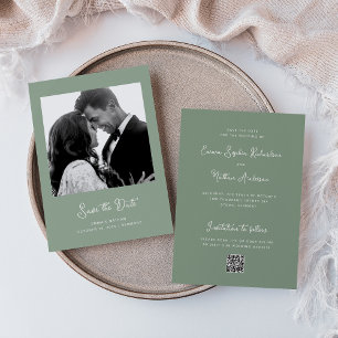 Sweet and Whimsical Sage Green Foto- und QR-Code Save The Date