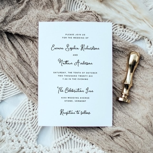 Sweet and Whimsical Simple Black and White Wedding Einladung (A simple and stylish wedding invitation)