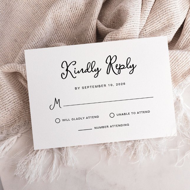 Sweet and Whimsical Simple Black and White Wedding RSVP Karte (A simple and whimsical, black and white wedding response card)