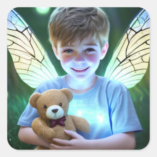 Sweet Angelic Little Boy mit Fairy Wings Quadratischer Aufkleber