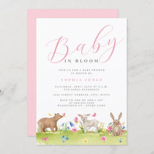Sweet Animals Girl Baby in Bloom Baby Shower Einladung