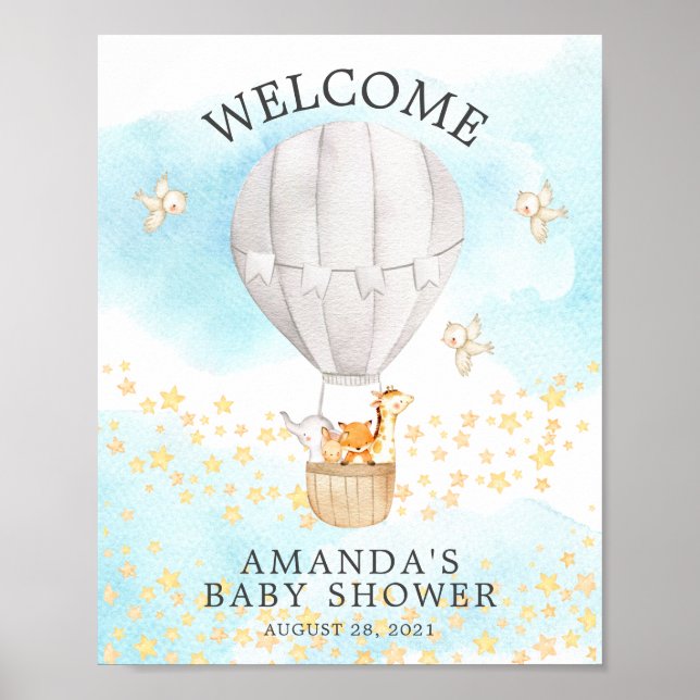 Sweet Animals Hot Air Ballon Willkommensdusche Poster (Vorne)