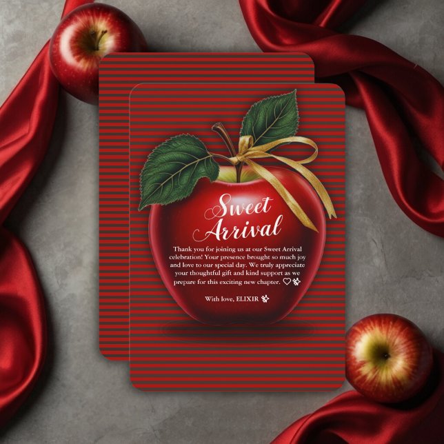 Sweet Ankunft Red Apple Baby Dusche Dankeskarte (Von Creator hochgeladen)