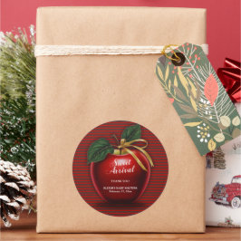 Sweet Ankunft Red Apple Baby Dusche Runder Aufkleber
